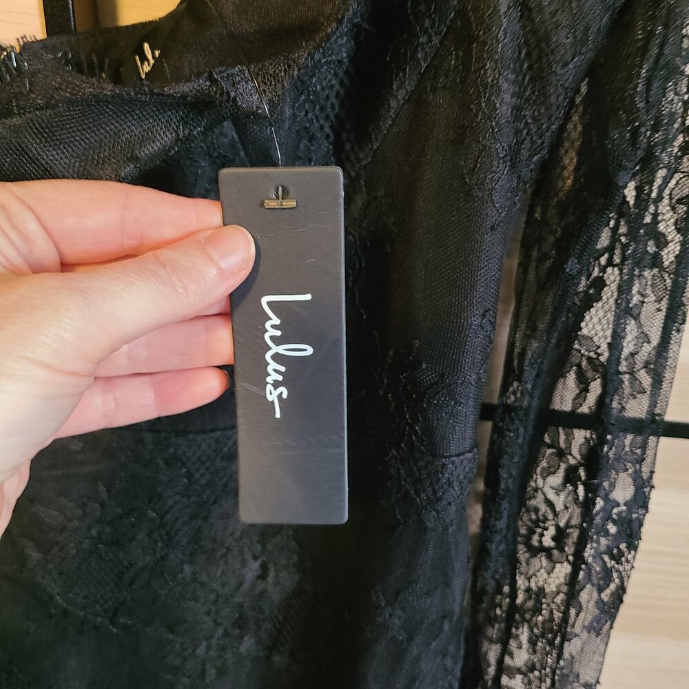 NEW Lulus Desirably Dramatic Black Lace Dress Womens L MIDI Whimsigoth Witchy - Picture 10 of 15